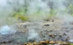 チェンマイのポーンドゥアット温泉の地面から湯柱をあげる間欠泉